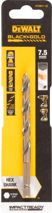 Produktbild DeWalt DT20611QZ HSSG MetallSpiralbohrer 1 Stück 7.5 mm Gesamtlänge 114 mm ko (7.5 Millimeter)