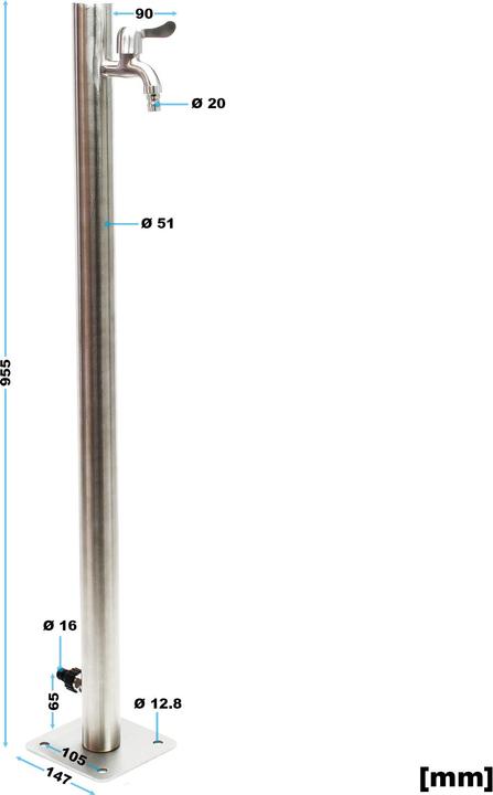 Produktbild Wiltec Wasserzapfstelle 95,5 cm Wassersäule Edelstahl rund Garten Zapfsäule