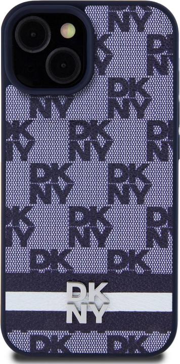 Produktbild DKNY PU Leather Checkered Pattern and Stripe Case for iPhone 15 Blue (Apple iPhone 15)
