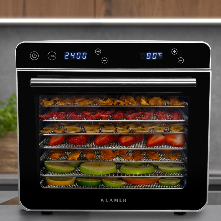 Produktbild KLAMER Premium Dörrautomat XL 700W, 8 extra grosse Einlegefächer aus Edelstahl