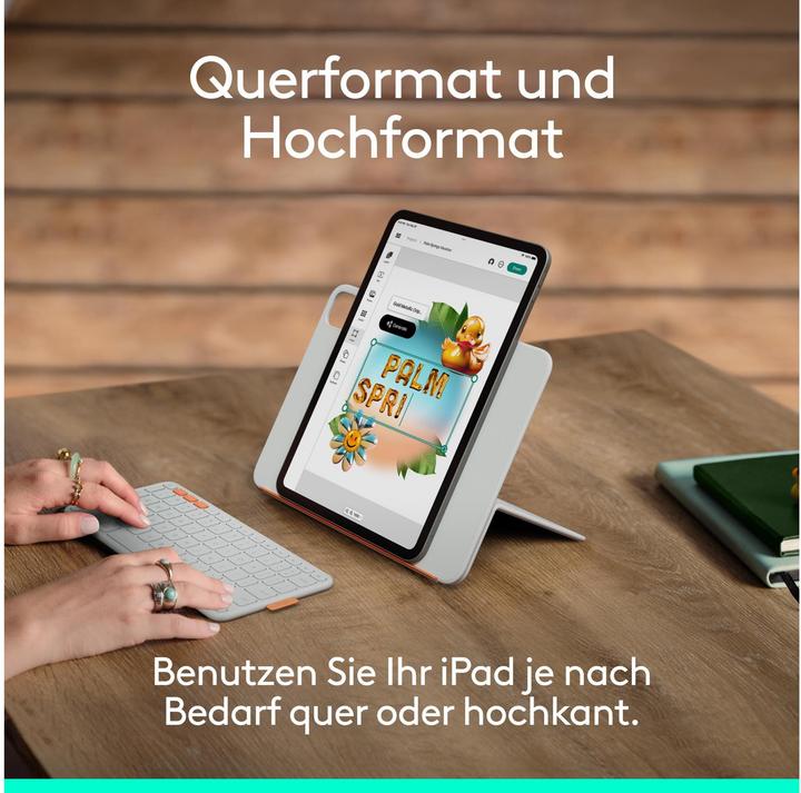 Produktbild Logitech Flip Folio Pale Grey (Schweiz, Apple iPad Air 11 2024, Apple iPad Air 11 2025, Apple iPad Air 2022, Apple iPad Pro 11 2024)