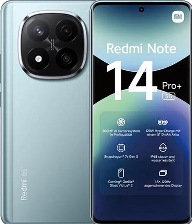 Actual product image Xiaomi Redmi Note 14 Pro+ (512 GB, Frost Blue, 6.67", Dual SIM, 5G)