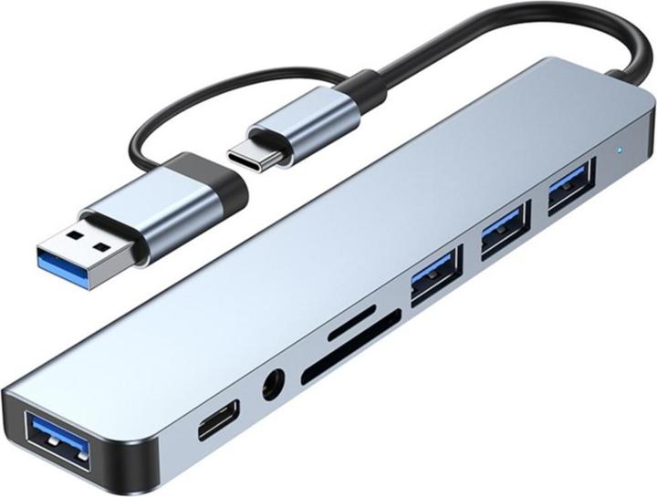 Immagine prodotto Deltalabs Hub multiporta USB C/USB 3.0 con SD/MicroSD e jack da 3,5 mm - 5 Gbit/s (USB C + 4x USB A) (USB-A, USB-C, 4 porte)