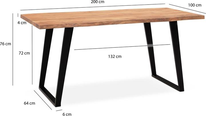 Produktbild FineBuy Esstisch Esszimmertisch Akazie Massivholz Metall Küchentisch Baumkante (100 x 76 cm)