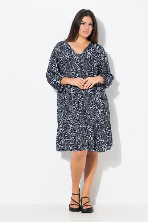 Produktbild Ulla Popken Kleid, Volantsaum, A-Linie, V-Ausschnitt, 3/4-Arm (56)