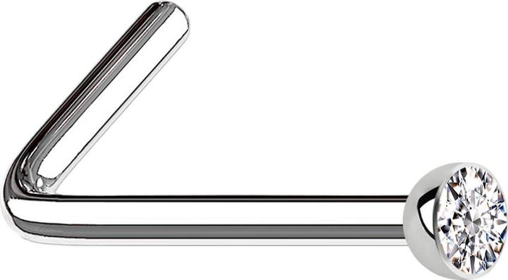 Star Piercing Nasenstecker gewinkelt silber mit Kristall silber (ohne Messing, Chirurgenstahl 316L)