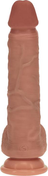 Actual product image RealRock Dual Density Silicone Realistic Vibrating Thrusting Dildo with Balls - 8 / 20,3 cm - Tan