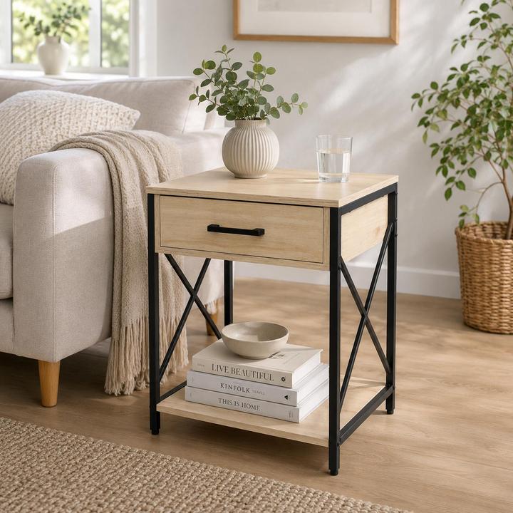 Produktbild HTI-Living Beistelltisch Cedrik mit Schublade Artisaneiche-Schwarz (40 x 48 x 60 cm)