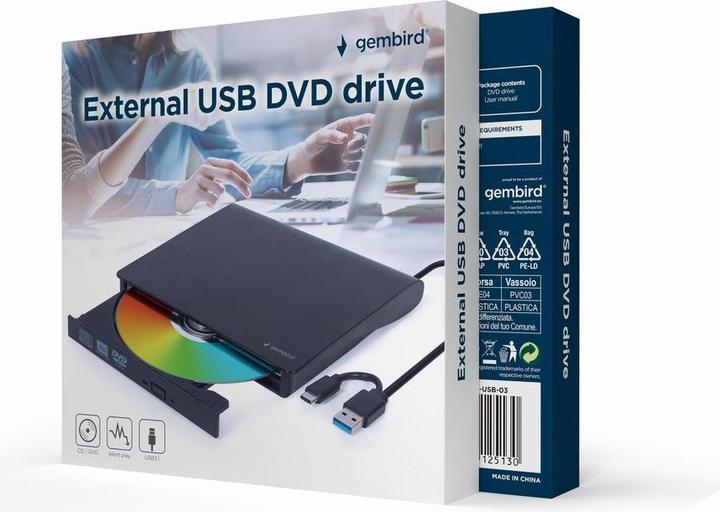 Produktbild Gembird DVD-USB-031 Externes USB-DVD-Laufwerk schwarz (DVD Brenner)