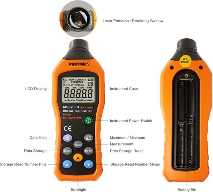 Actual product image Protmex PT6208A Rev counter