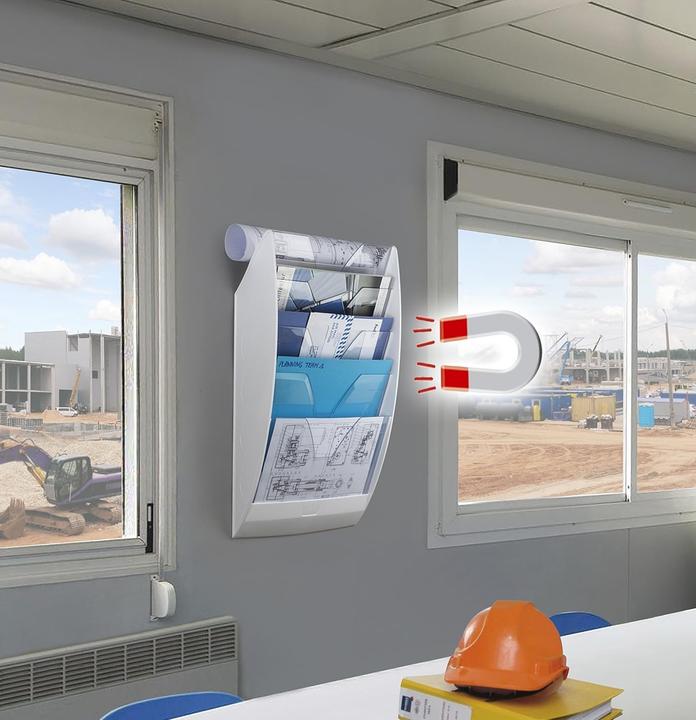 Produktbild Cep 1201540111 154 M wandbrochurehouder met 5 vakken, magnetisch wit/glashelder (24 x 32 cm)
