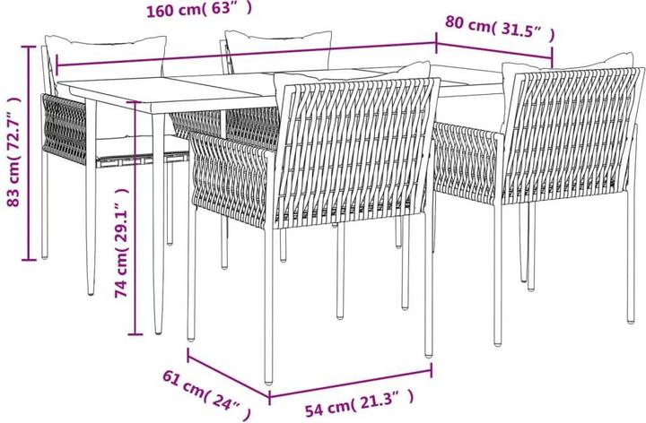 Produktbild vidaXL Garten Essgruppe (160 x 80 x 74 cm)