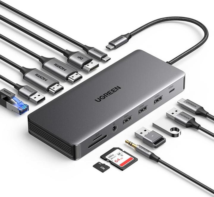 Actual product image Ugreen HUB CM681 15978 13in1 USB-C - 2x USB-A 3.2 / 2x USB-A 3.0 / USB-C 3.2 / 2x HDMI / DisplayPort (USB-C, 13 ports)