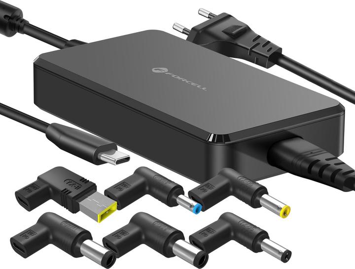 Image du produit Forcell Adapter F-ENERGY E856 uniwersal laptop charger 90W (6 adaptors) - czarny (90 W)