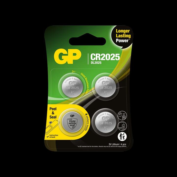 Image du produit GP Batteries Lithium CR2025, Pile à usage unique, CR2025, dioxyde de manganèse au lithium (LiMnO2), 3 V, 4 (4 pcs, CR2025, 165 mAh)