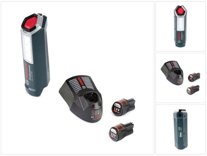 Immagine prodotto Bosch Professional Lampada GLI 12V-300 + 2x batteria GBA 12 V 3.0 Ah + caricatore GAL 1230 (300 lm)