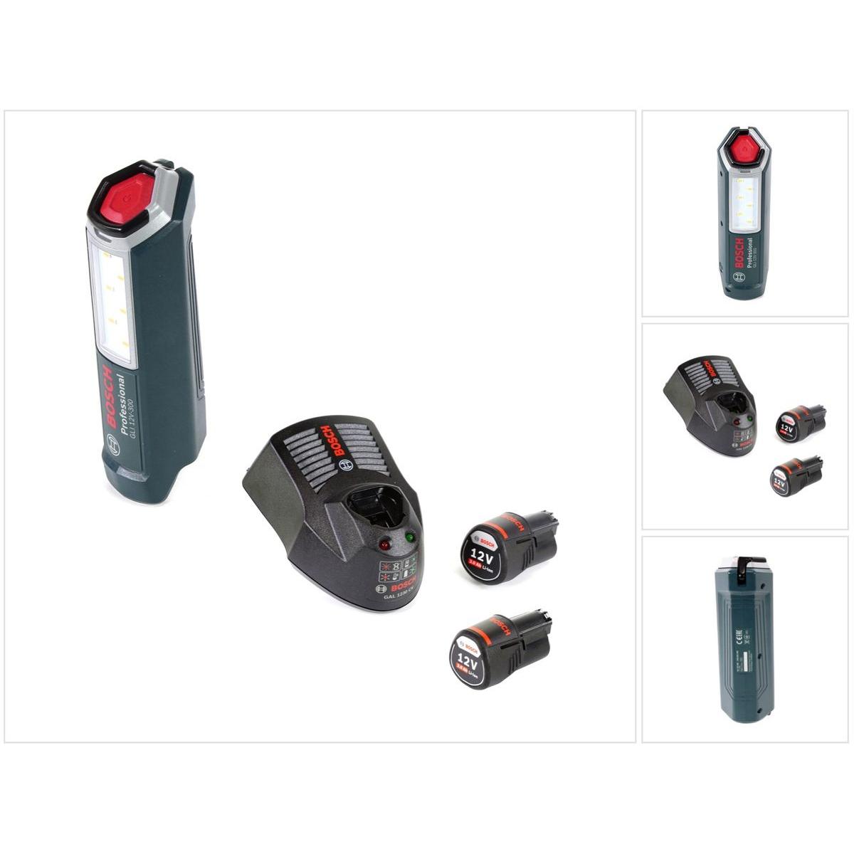 Thumbnail - Bosch Professional, Arbeitsleuchte, GLI 12V-300 Akku Lampe + 2x GBA 12 V 3,0 Ah Akku + GAL 1230 Ladegerät (300 lm)