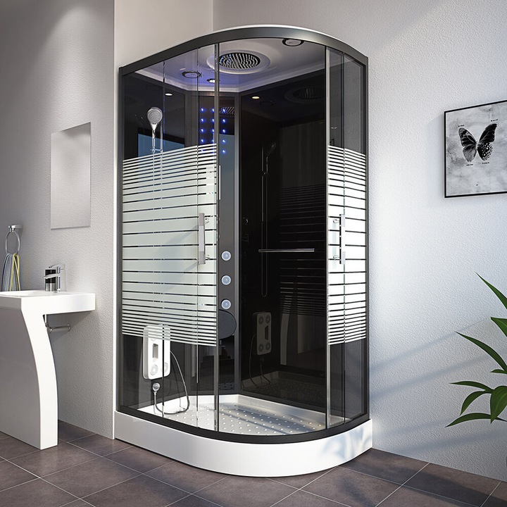 Produktbild Home Deluxe Dampfdusche mit Wasserfall Dampfsauna MANTA BLACK XL, 120x80x220cm - Rechts