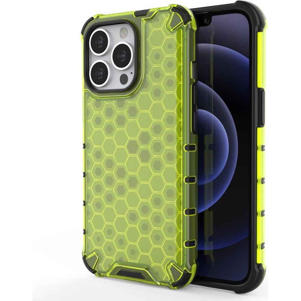 Hurtel Honeycomb Case armor cover with TPU Bumper for iPhone 13 Pro green (Apple iPhone 13 Pro), Smartphone Hülle, Grün