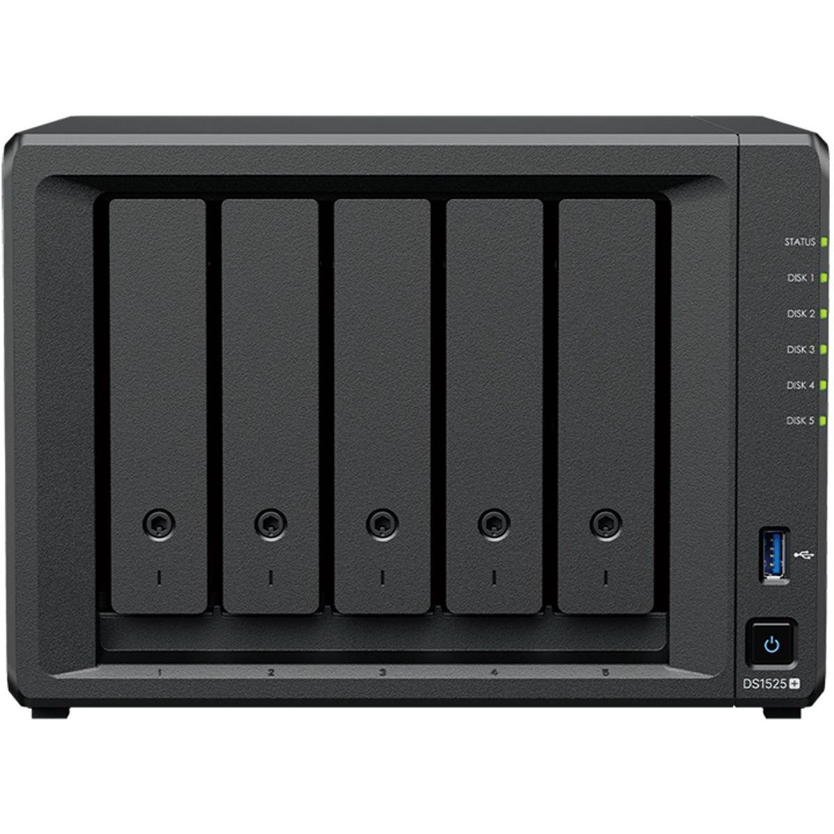 Synology DS1525+ 5Bay 20TB NAS met 5x4TB Plus HDD (5 x 4 TB), NAS, Schwarz