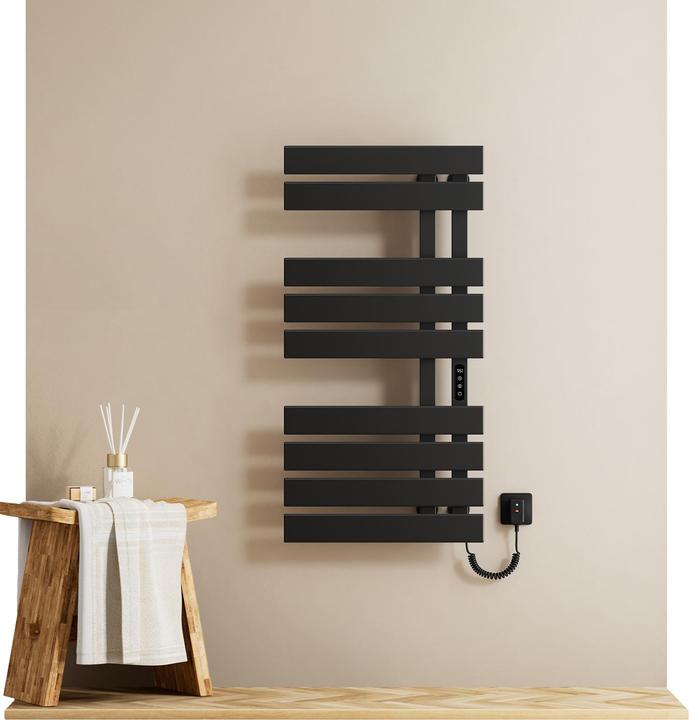 Emke Electric towel rail with LED display 100x50 cm 320W WiFi Timer Right cable connection Black