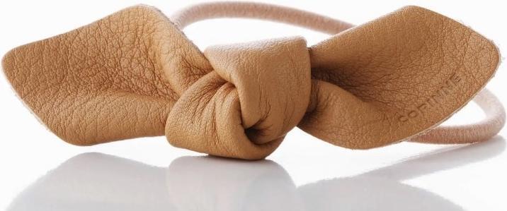 Image du produit Corinne World - Leather Bow Small Hair Tie Camel (Élastiques à cheveux)