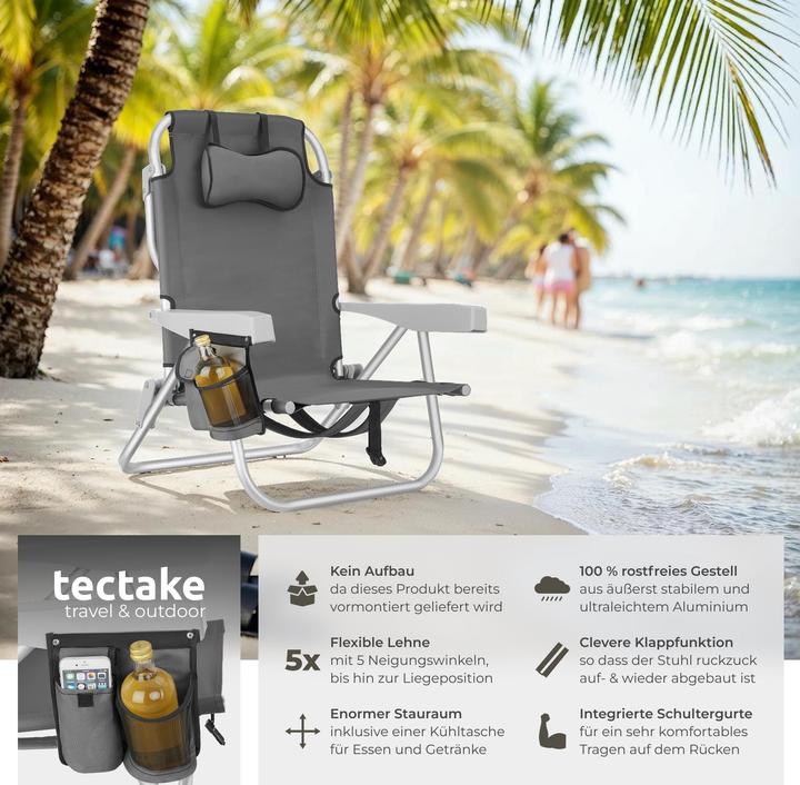 Immagine prodotto tectake Sedia da spiaggia Coral, pieghevole con funzione zaino