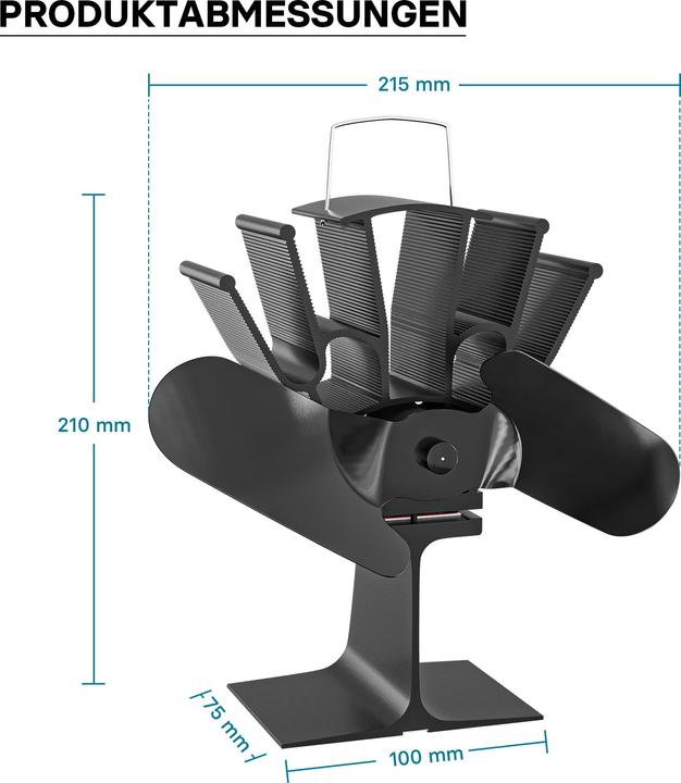 Produktbild Wiltec Kaminofen Ventilator 2 Flügel stromlos Kaminventilator Ofenventilator