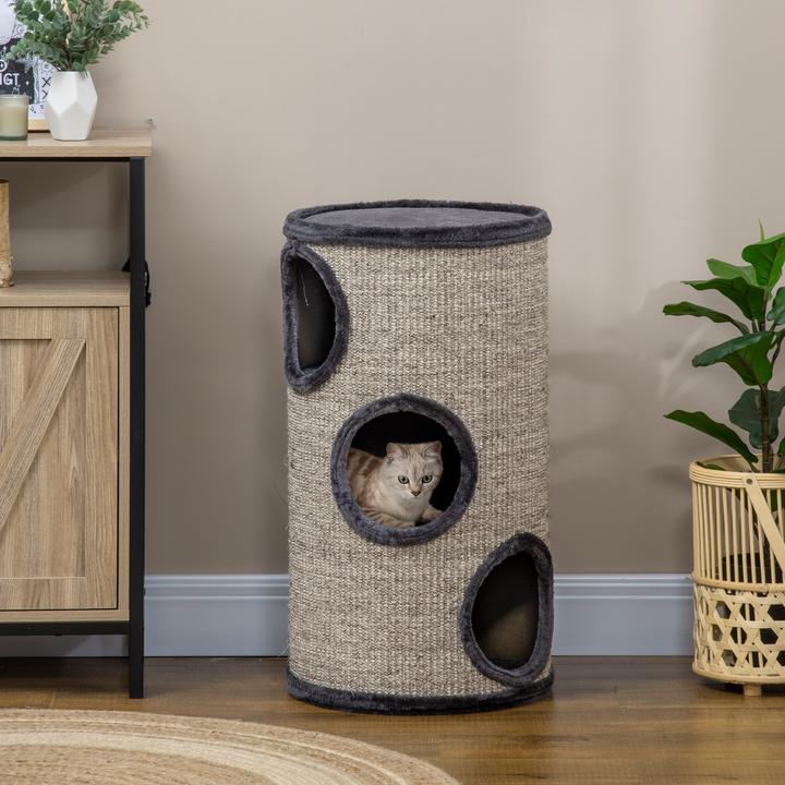 Actual product image PawHut Scratching bin with 3 caves (70 cm, Grey)