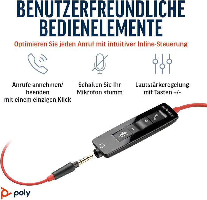 Produktbild Poly Schnurgebundenes Headset Blackwire 5210 mit Noise Cancelling-Mikrofon (Kabelgebunden, USB-A, USB-C, Google Meet, Microsoft Teams, Zoom)