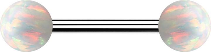 Produktbild Star Piercing Barbell silber mit zwei Kugeln Opal weiss (Chirurgenstahl 316L, ohne Messing)