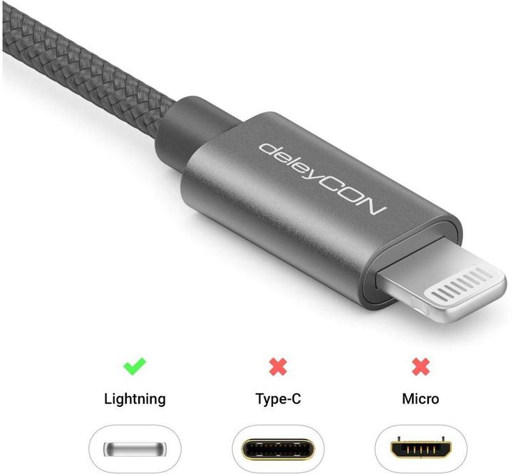 Produktbild deleyCON USB 2.0-Kabel USB A - Lightning 0.5 m (0.50 m, USB 2.0)
