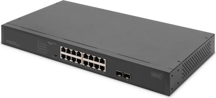 Productafbeelding Digitus 16-poorts Gigabit netwerkswitch, 19-inch, onbeheerd, 2 uplink poorten, SFP (16 ports)