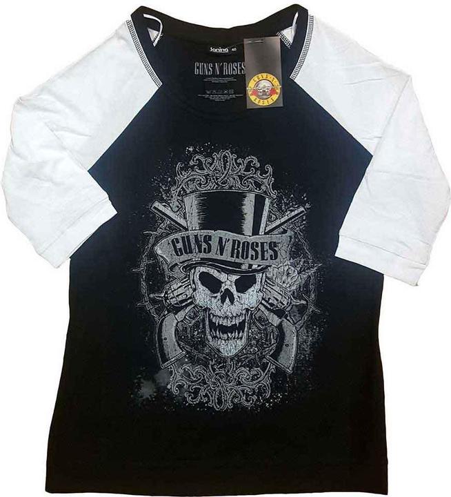 Guns N Roses Faded Skull (Black, White) Raglan (Girlie)