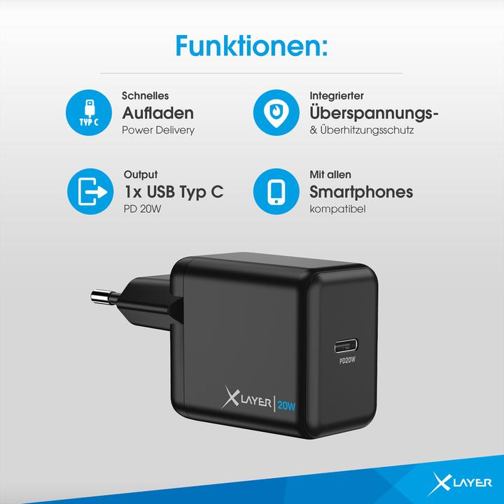 Produktbild Xlayer Ladegerät Typ C Single Charger PD 20W Black (20 W)