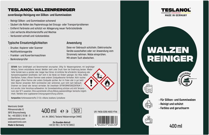 Energie-Label Teslanol SilikonWalzenreiniger