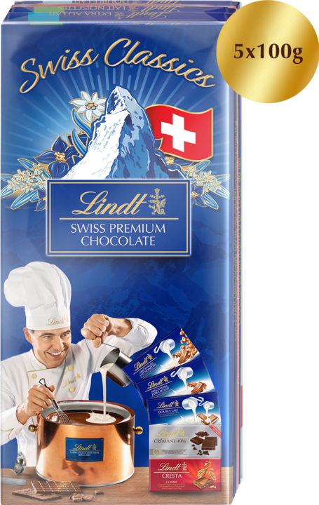 Image du produit Lindt Tablettes de chocolat Assorties Swiss Classics 5x100g (100 g)