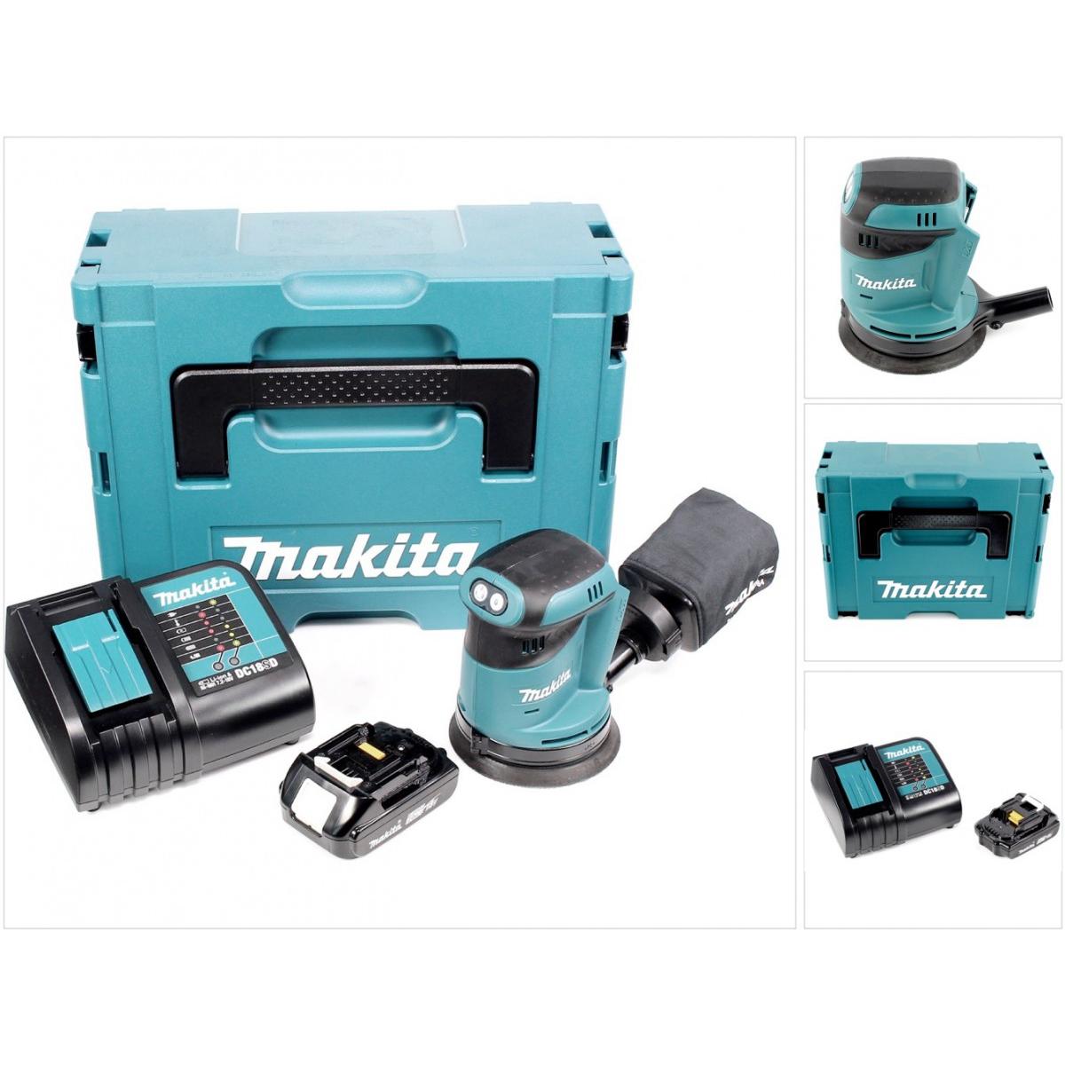 Makita, Schleifmaschine + Poliermaschine, DBO 180 SA1J Akku Exzenterschleifer 18 V 125 mm + 1x Akku 2,0 Ah + Ladegerät +...
