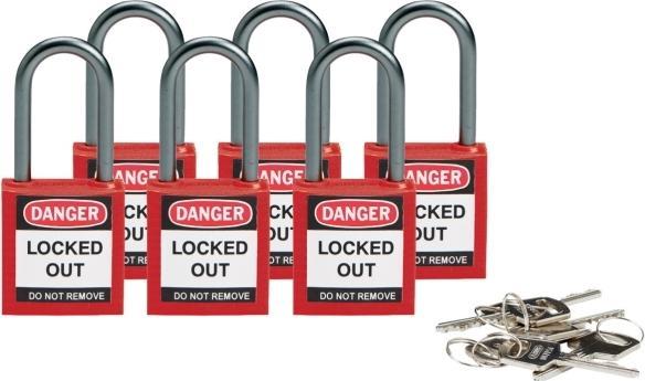 Produktbild Brady 814126, Conventional padlock, Key lock, Keyed alike, Red, Aluminium, U-shaped