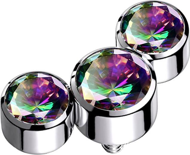 Immagine prodotto Star Piercing Dermal Anchor argento tre cristalli scuri multicolore (senza ottone, Acciaio chirurgico 316L)