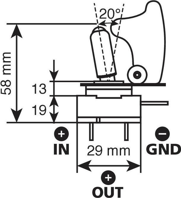 Produktbild Lampa Kippschalter mit Schutzdeckel - 12/24V - Rot - 20A