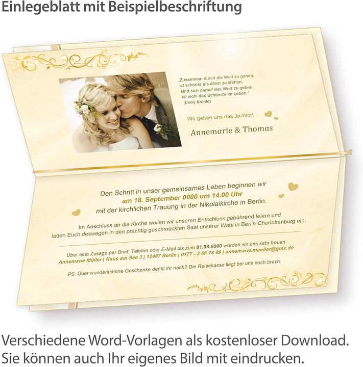 Produktbild Tatmotive Einladungskarten-Set Hochzeit (40 Stück) inkl. Umschläge (40 Stk.)