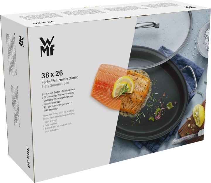 Produktbild WMF Fischpfanne oval Schmorpfanne 38cm Deckel Induktion Edelstahl beschichtet (26 cm, Bratpfanne, Edelstahl)