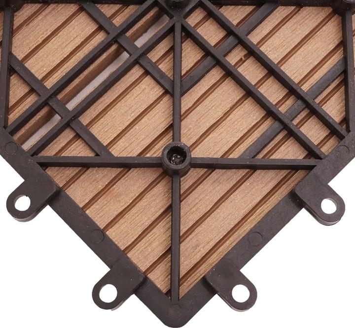 Produktbild Swisshandel24 WPC Bodenfliese Rhone + Abschluss, Holzoptik Balkon/Terrasse, 11x je 30x30cm = 1qm Premium teak ve (11 x, 30 x 30 cm)