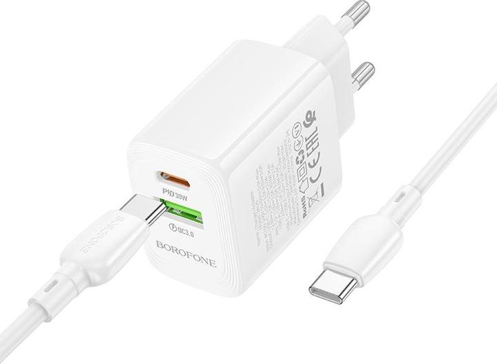 Immagine prodotto Borofone Caricabatterie da rete BN29 Fuente - USB + Tipo C - QC 3.0 PD 30W con cavo da Tipo C a Tipo C, (30 W)