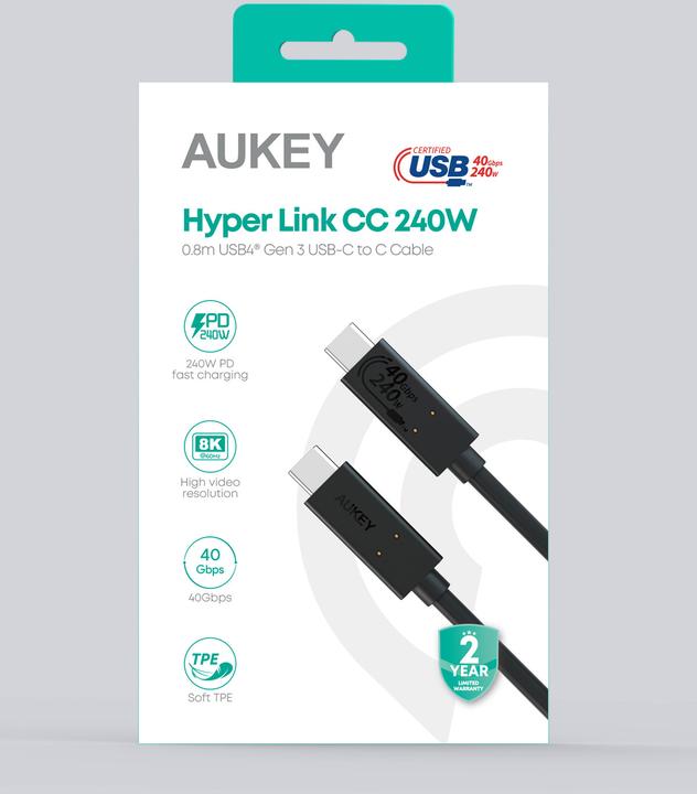 Produktbild Aukey USB C — USB C (0.80 m, USB 4.0, 240 W)