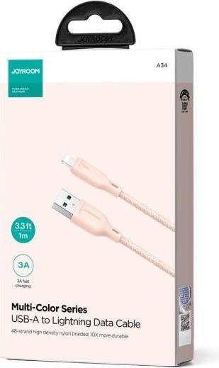 Actual product image Joyroom Multi-Color Series SA34-AL3 USB-A / Lightning 3A cable 1m - pink (1 m, USB 3.2 Gen 1)