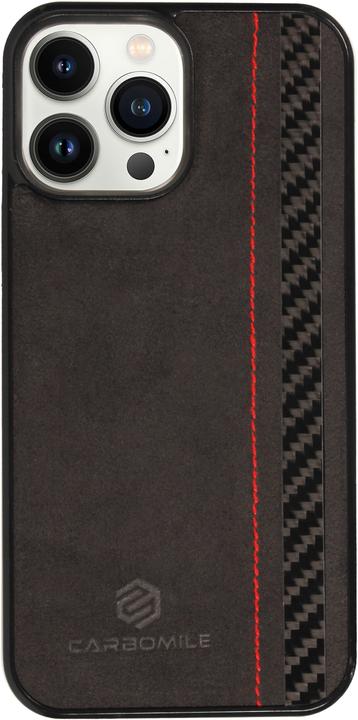 Produktbild Carbomile Hülle Alcantara und Carbon mit roten Nähten (Apple iPhone 15 Pro Max)