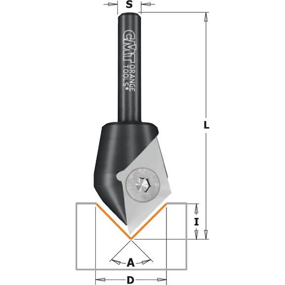 CMT, Punte per fresa, 665.200.11 V-Nut-Fräser 90Â° WPL-Messer D 20 S 8