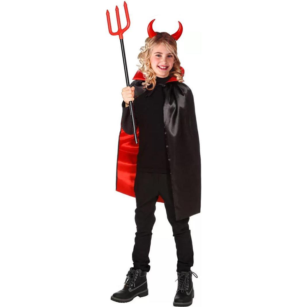 Metamorph Teufelkostüm für Kinder 4-teilig mit Umhang, Teufelshörnern, Dreizack und Schminke (One Size)